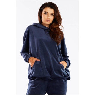 Temno moder ženski pulover iz velurja