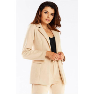 Ženska elegantna jakna z zlatim gumbom v bež barvi