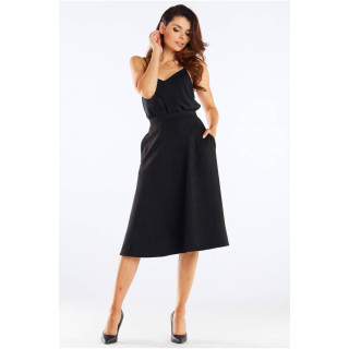 Črno široko midi krilo za ženske