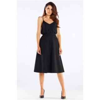 Črno široko midi krilo za ženske