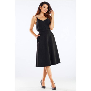 Črno široko midi krilo za ženske