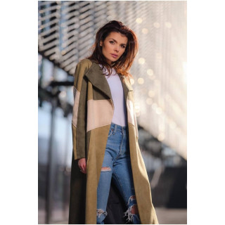 Kaki dolg ženski plašč s pasom iz semiša