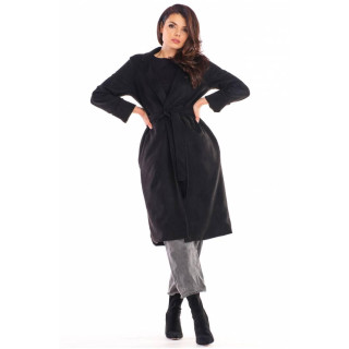 Ženski črn semiš plašč s pasom