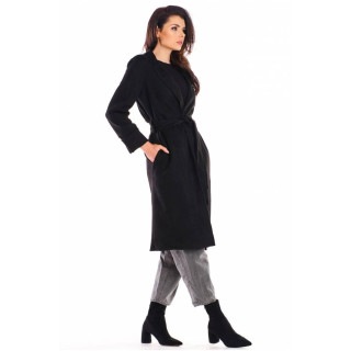 Ženski črn semiš plašč s pasom