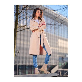 Ženski semiš plašč s pasom v bež barvi