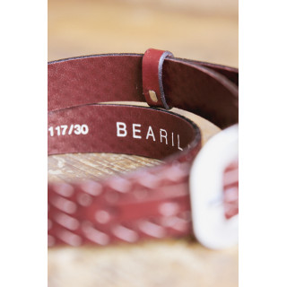 Ženski usnjen pleten pas v bordo barvi