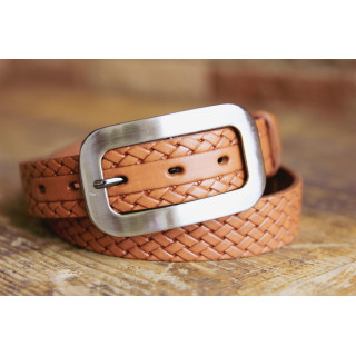 Ženski pas iz prepletenega karamelnega usnja