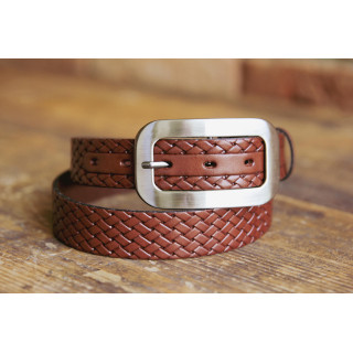 Usnjen pleten rjav pas za ženske