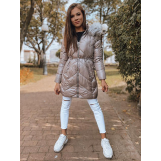 Ženska zimska jakna z nastavljivim pasom v kaki barvi