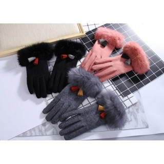 Črne elegantne rokavice s krznom za ženske