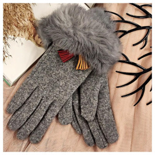 Ženske elegantne rokavice s krznom v sivi barvi