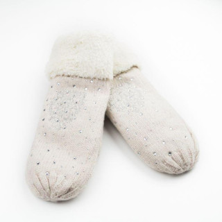 Bež tople rokavice z kamenčki za ženske