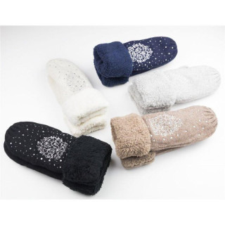 Bež tople rokavice z kamenčki za ženske