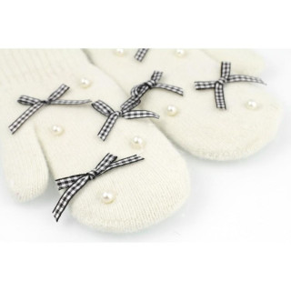 Zimske ženske rokavice s pentljami krem barve