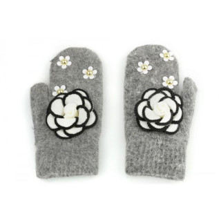 Temno sive zimske rokavice z rožicami za ženske