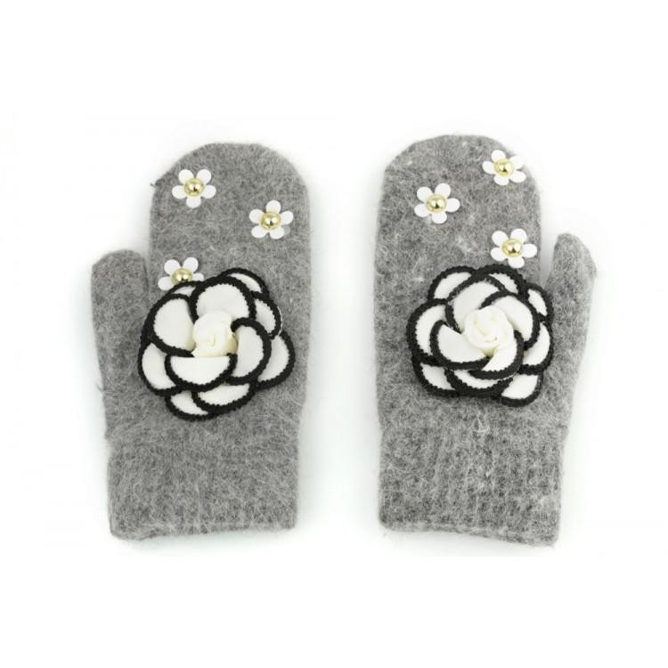 Temno sive zimske rokavice z rožicami za ženske