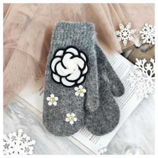 Temno sive zimske rokavice z rožicami za ženske