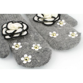 Temno sive zimske rokavice z rožicami za ženske