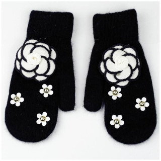 Ženske zimske rokavice črne barve z rožicami