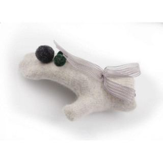 Ženske zimske rokavice s čopki in pentljo v sivi barvi