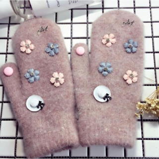 Rjave zimske rokavice z rožicami za ženske