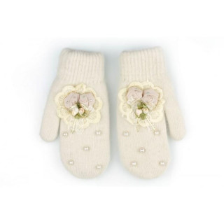 Ženske zimske rokavice z biseri in dekoracijo v krem barvi