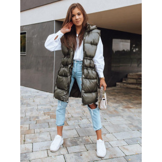 Ženski prešit brezrokavnik z regulacijo pasu v zeleni barvi