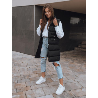 Ženski daljši prešit brezrokavnik v črni barvi