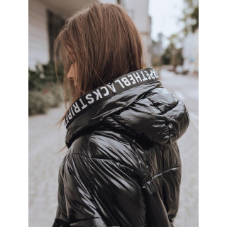 Ženska zimska oversize jakna s potiskom v črni barvi