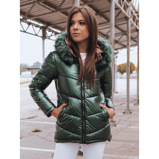 Ženska dvostranska jakna s kapuco v zeleni barvi