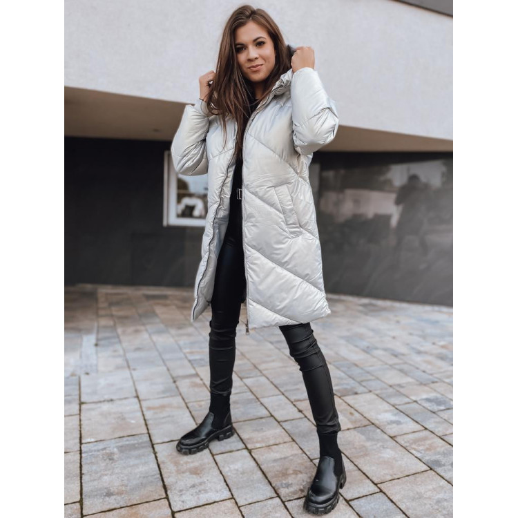 Ženska siva zimska jakna z nesnemljivo kapuco