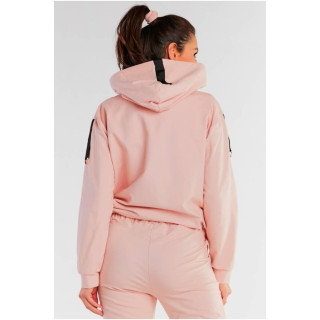 Svetlo roza ohlapen ženski pulover s kapuco