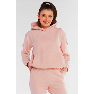 Svetlo roza ohlapen ženski pulover s kapuco