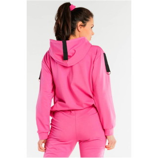 Roza ohlapen ženski pulover s kapuco