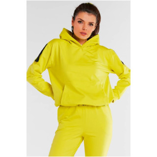 Ženski ohlapen pulover s kapuco v limeta barvi