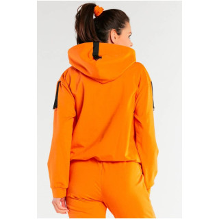 Ohlapen ženski pulover oranžne barve s kapuco