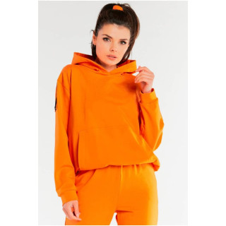 Ohlapen ženski pulover oranžne barve s kapuco
