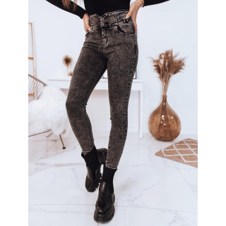 Ženske oprijete kavbojke z visokim pasom v sivi barvi