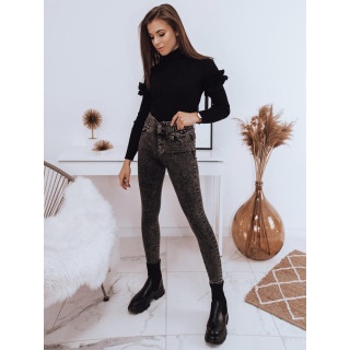 Ženske oprijete kavbojke z visokim pasom v sivi barvi