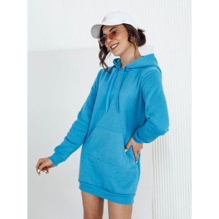 Pulover ženska obleka svetlo modre barve s kapuco