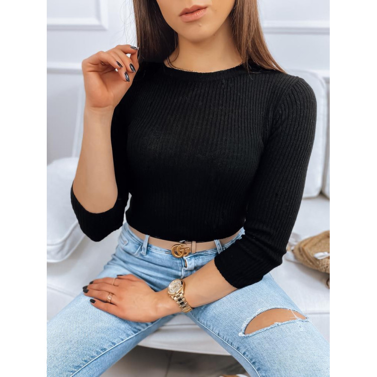 Črn rebrast ženski pulover