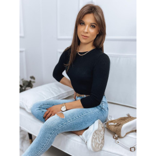 Črn rebrast ženski pulover