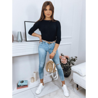 Črn rebrast ženski pulover