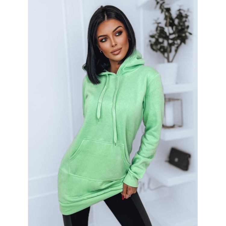 Dolg ženski pulover mint barve s kapuco