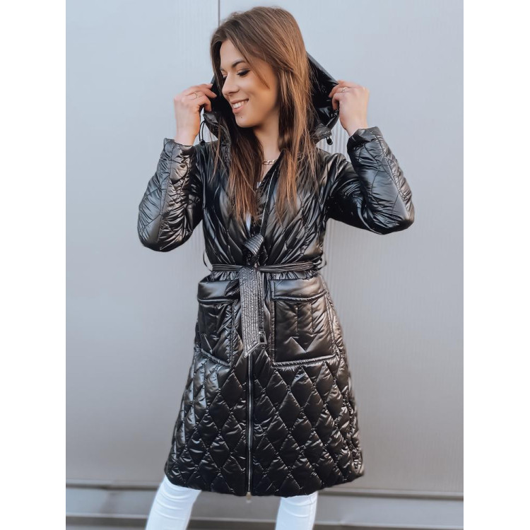 Dolga ženska črna prešita jakna