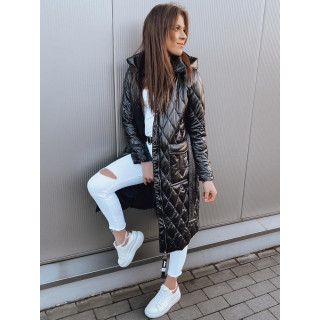 Dolga ženska črna prešita jakna