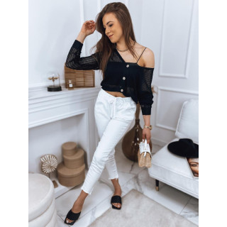 Ženski odprti pulover v črni barvi