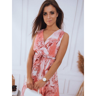 Ženska roza vzorčasta obleka s kravato