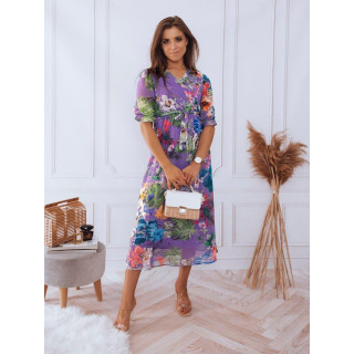 Dolga vijolična obleka s cvetličnim potiskom