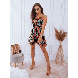 Črna obleka brez naramnic s potiskom